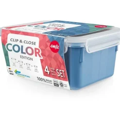 emsa Frischhaltedosen-Set CLIP & CLOSE 5,8 / 5,8 / 5,8 / 9,9 cm hoch blau 0,2 / 0,55 / 0,8 / 2,2 l, 1 Set