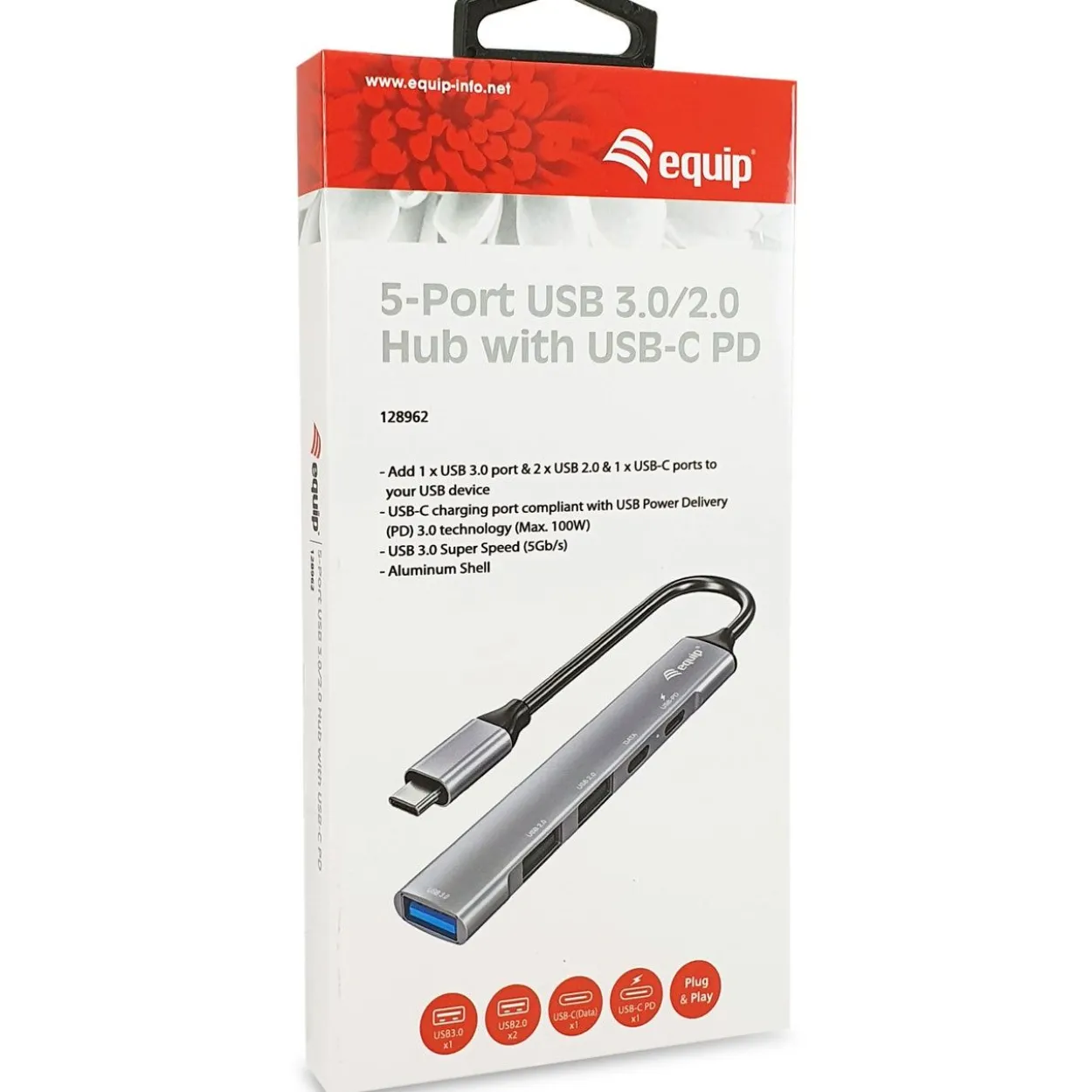 Equip USB-Hub 5-Port 3.0/C->1x3.0/2x2.0/1x3.0C/PD o.Netzteil