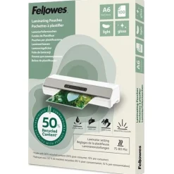 Fellowes Laminierfolien mit 50% recyceltem Anteil glänzend für A6 75-80 micron, 100 St.