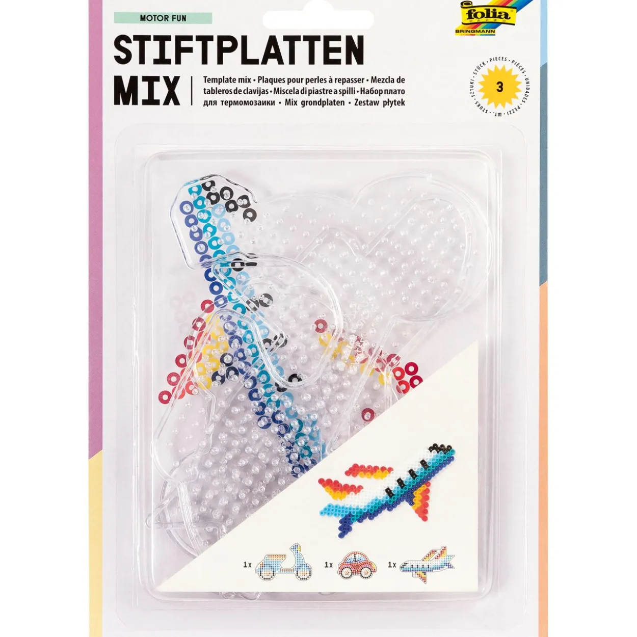 folia Bügelperlen Stiftplatten Fahrzeuge transparent 3 St.