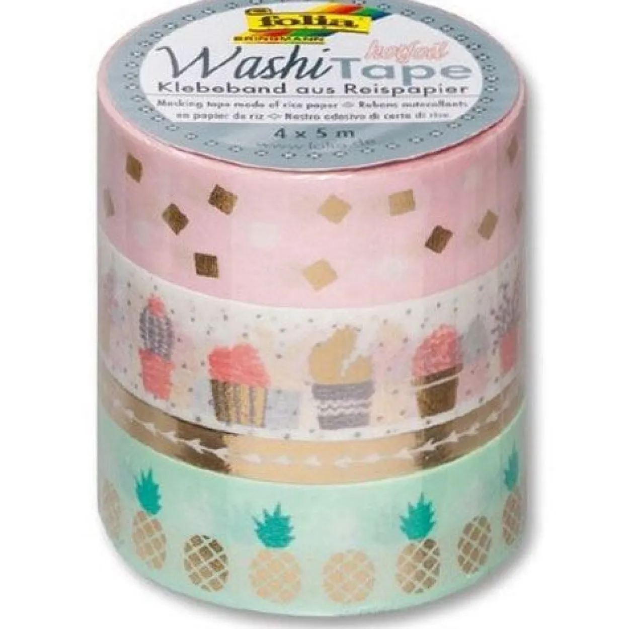 folia Deko-Klebeband Washi-Tape Hotfoil, 4er Set, gold