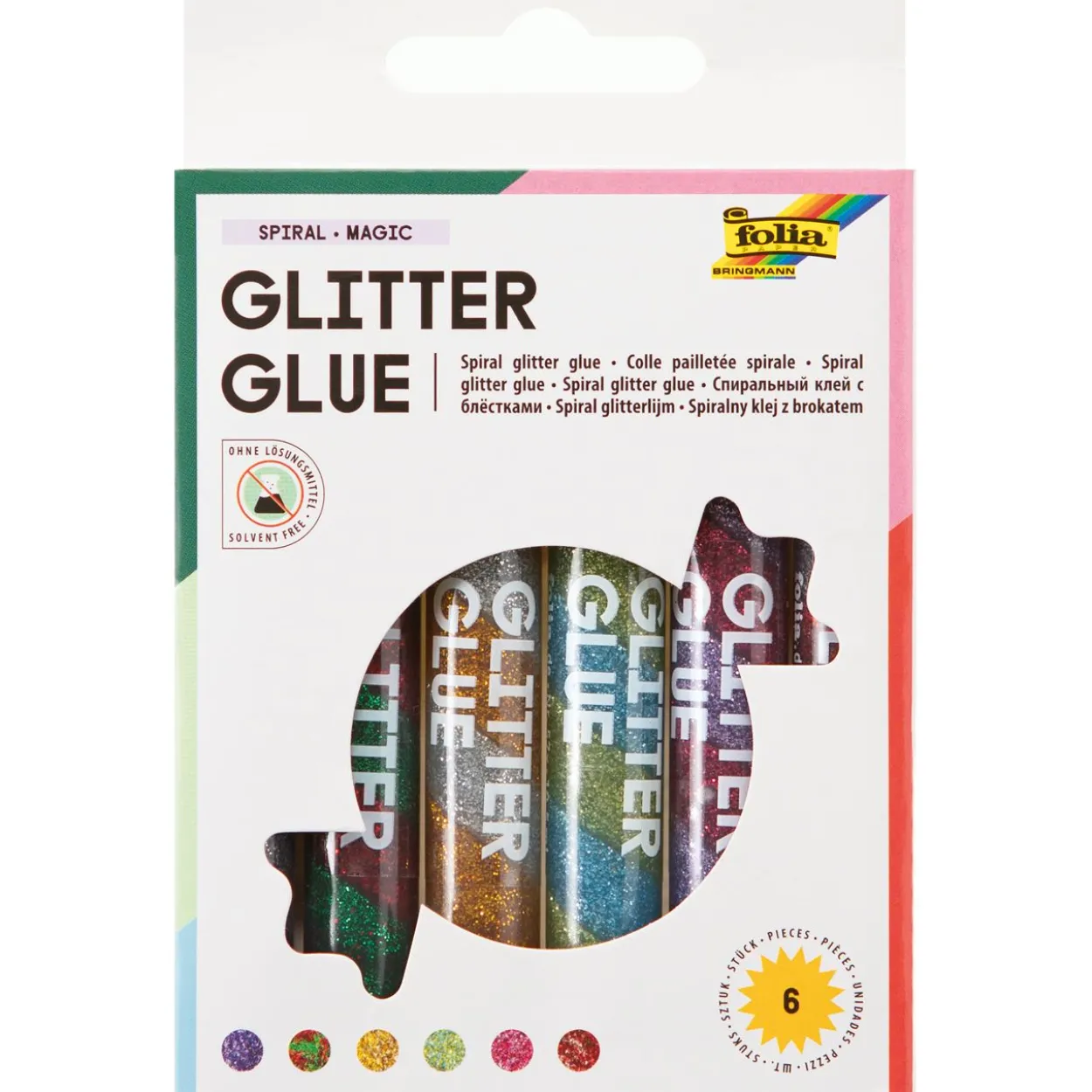 folia 6 Glitter Glue SPIRAL BASIC Klebestifte 6 x 10,5 ml