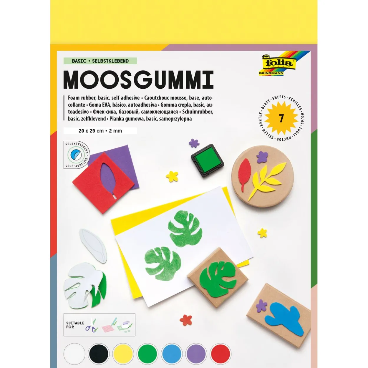 folia Moosgummi Basic selbstklebend mehrfarbig 7 St.