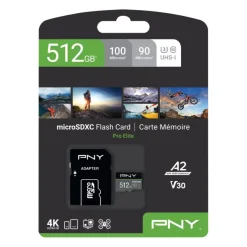 512GB PNY Micro-SD Card Pro Elite Class 10 XC UHS I U3 A1 V30 SD adapter