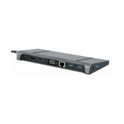 Gembird USB Typ-C 9-in-1 Kombi Adapter HUB+HDMI+DP+LAN grau