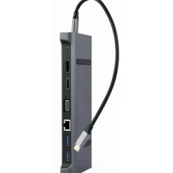 Gembird USB Typ-C 9-in-1 Kombi Adapter HUB+HDMI+DP+LAN grau