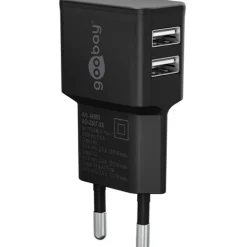 goobay Ladekabel mit Adapter schwarz, 12 Watt, 2x USB-A