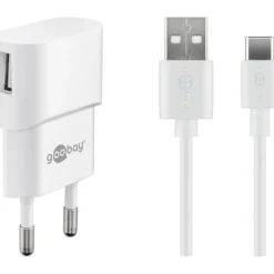 goobay Ladekabel mit Adapter weiß, Kabellänge: 1,0 m, 5 Watt