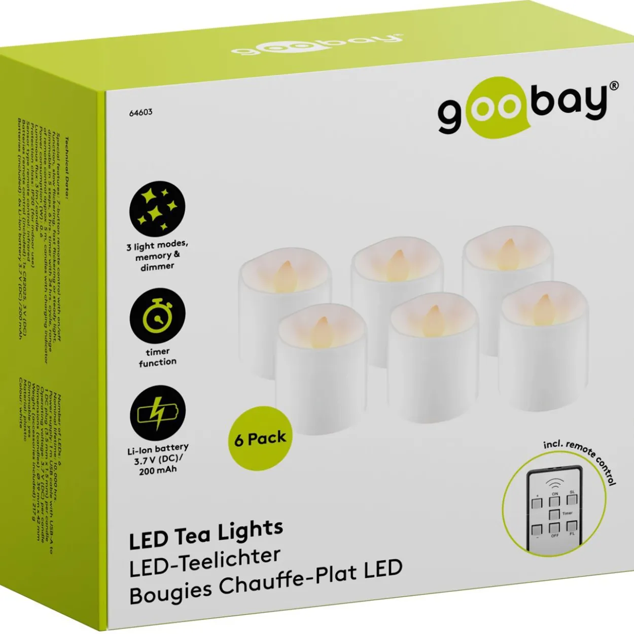 goobay LED-Teelichter weiß, 6 St.