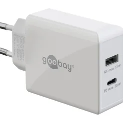 Goobay USB-C PD Dual-Schnellladegerät 30 Watt (weiß, 1x USB-A, 1x USB-C PD)