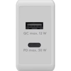 Goobay USB-C PD Dual-Schnellladegerät 30 Watt (weiß, 1x USB-A, 1x USB-C PD)