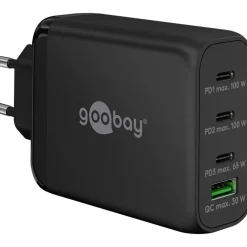 Goobay USB-C PD Multiport-Schnellladegerät 100 Watt (schwarz, 1x USB-A QC, 3x USB-C PD, GaN-Technologie)