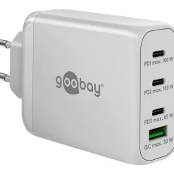 Goobay USB-C PD Multiport-Schnellladegerät 100 Watt (weiß, 1x USB-A QC, 3x USB-C PD, GaN-Technologie)