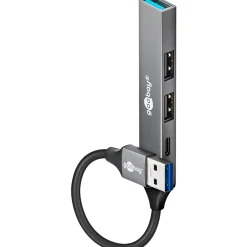 goobay USB-Hub Slim 4-Port USB-Hub, USB-A auf USB-C/USB-A, 5 Gbit/s grau