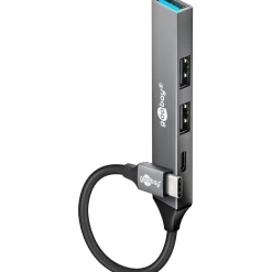 goobay USB-Hub Slim 4-Port USB-Hub, USB-C auf USB-C/USB-A, 5 Gbit/s grau