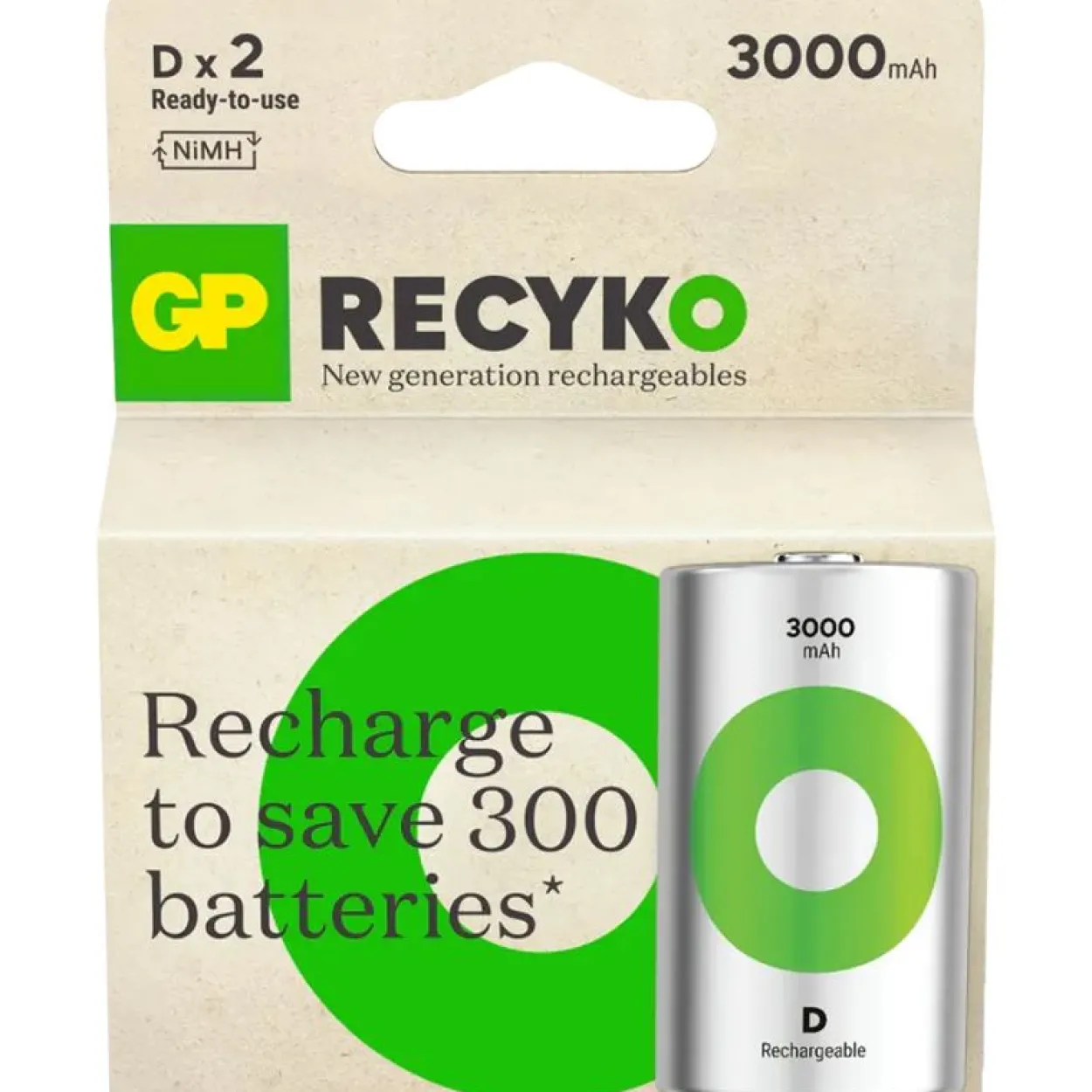 GP 2 Akkus ReCyko+ Mono D 3.000 mAh