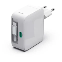 HAMA Schnellladegerät GaN ausziehbares Ladekabel PD 65W weiß