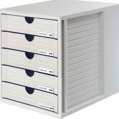 HAN Schubladenbox System-Box lichtgrau 1450-11, DIN C4 mit 5 Schubladen
