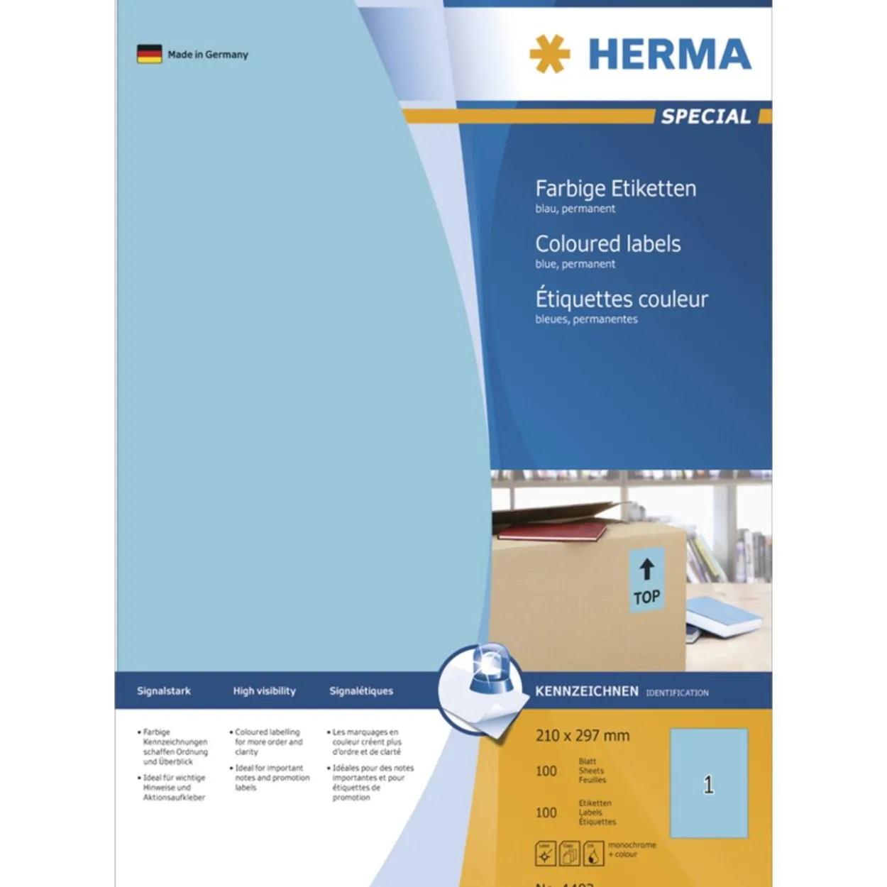 Herma 4403 blau Universal-Etiketten 21.0x29.7 cm (100 Blatt (100 Etiketten))