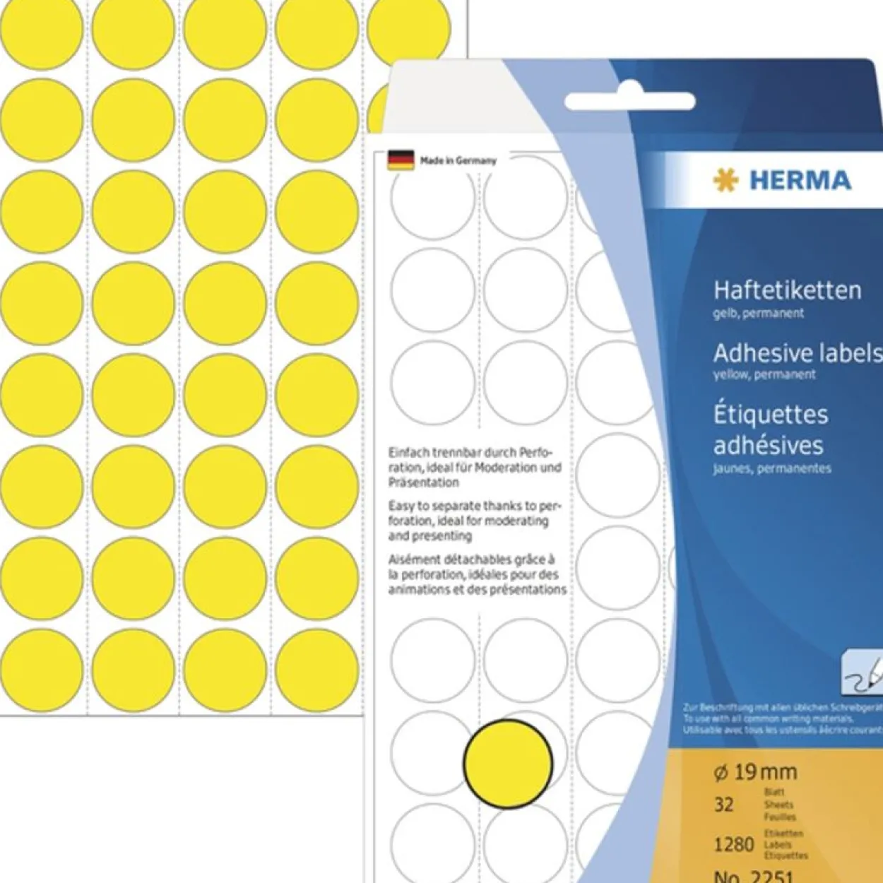 Herma 2251 gelb rund Vielzwecketiketten 1.9x1.9 cm (32 Blatt (1280 Etiketten))