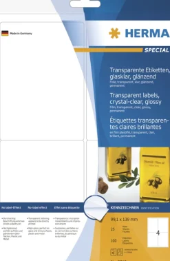 Herma 8019 glasklar Universal-Etiketten 9.91x1.39 cm (25 Blatt (100 Etiketten))