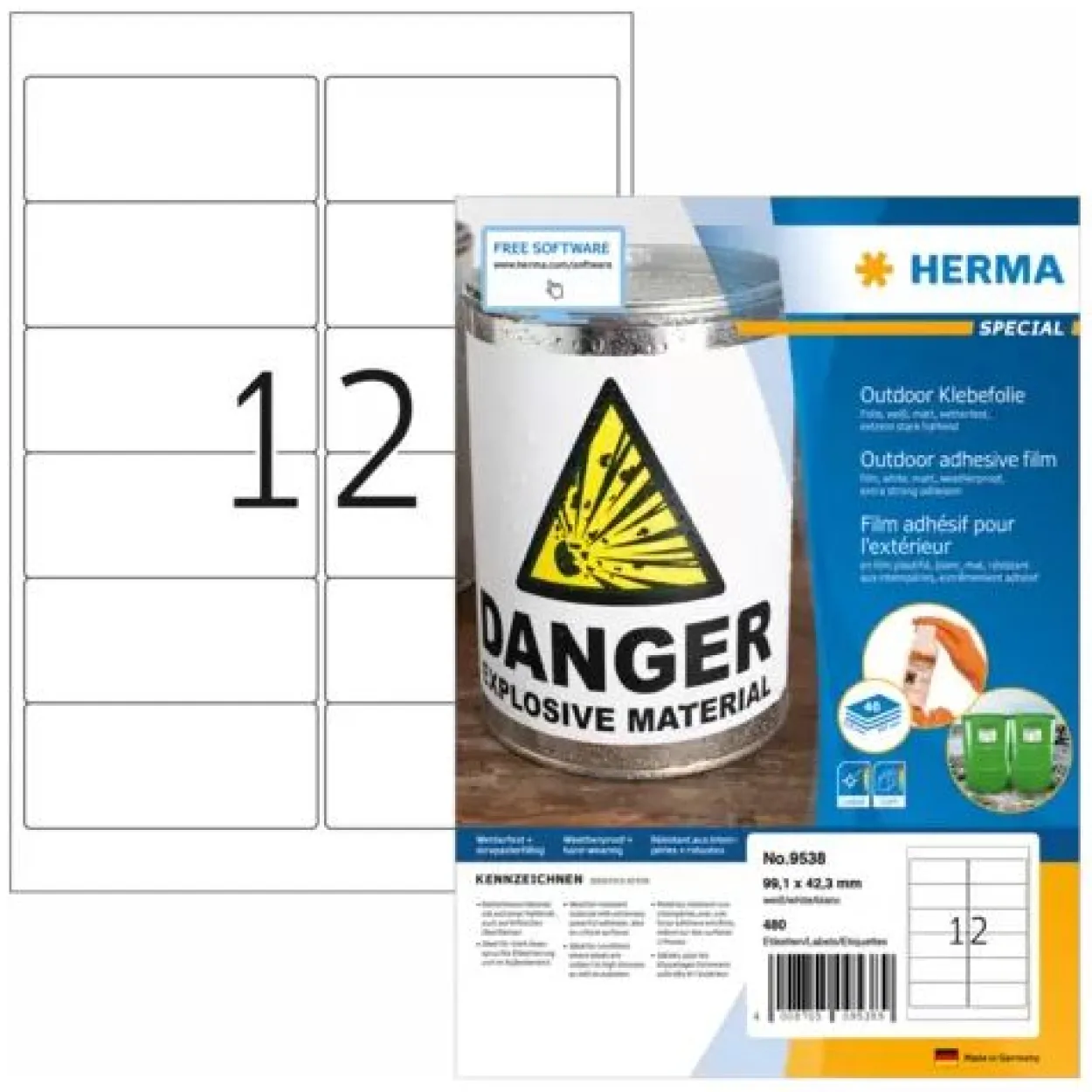 HERMA Outdoor Folien-Etiketten SPECIAL, 99,1 x 42,3 mm, weiß