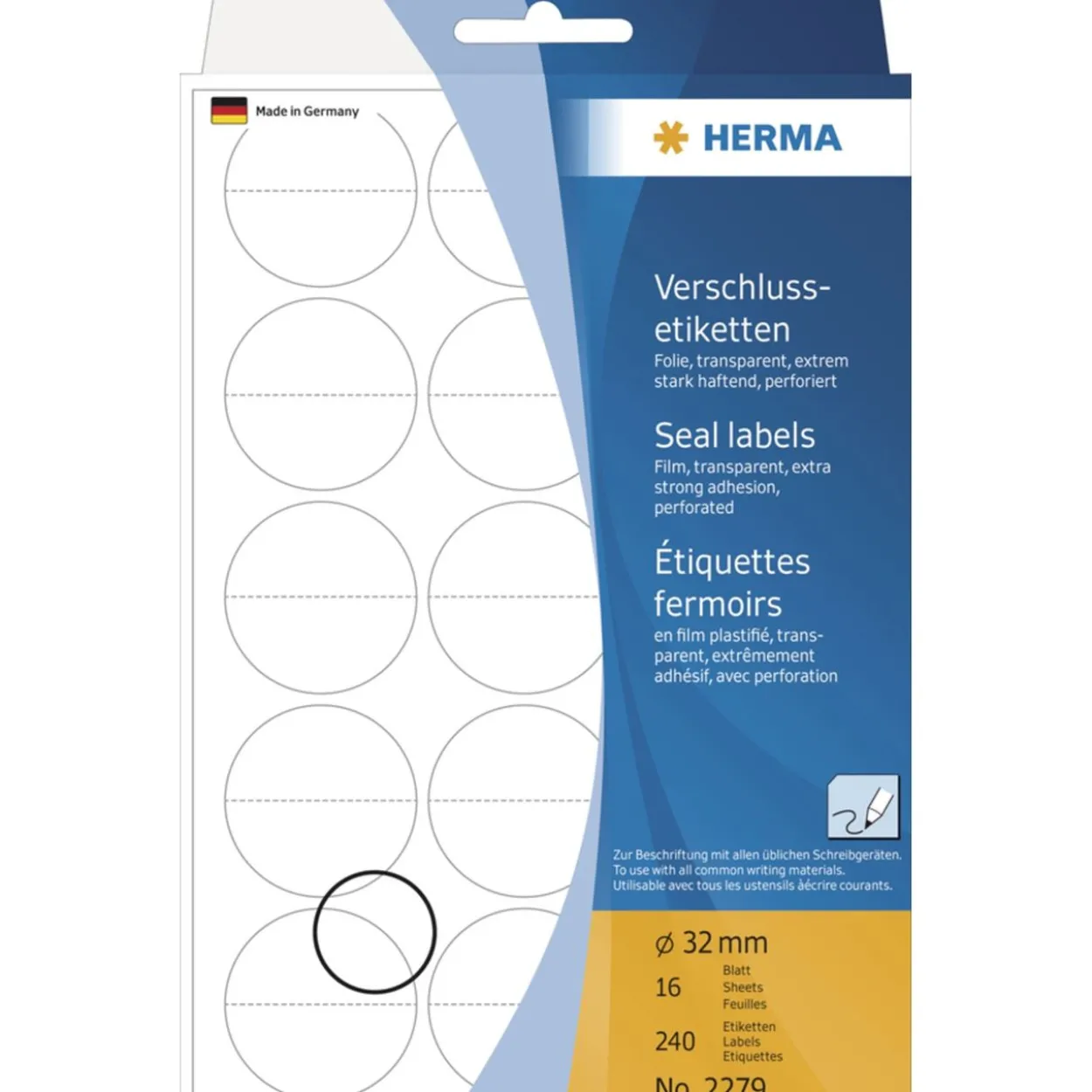 Herma 2279 perforiert Verschlussetiketten 3.2x3.2 cm (16 Blatt (240Etiketten))