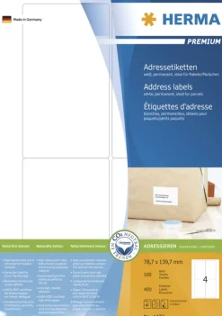Herma 4472 Premium Adressetiketten 7.87x13.97 cm (100 Blatt (400 Etiketten))