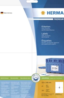 Herma 5063 Premium Universal-Etiketten 10.2x14.8 cm (25 Blatt (100 Etiketten))