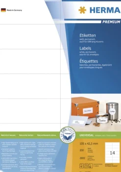 Herma 4625 Premium Universal-Etiketten 10.5x4.23 cm (200 Blatt (2800 Etiketten))