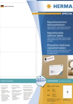 Herma 10312 repositionierbar blickdicht Adressetiketten 9.91x6.67 cm (100 Blatt (800 Etiketten))