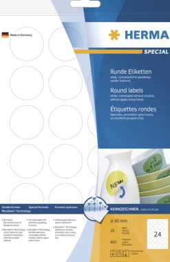 Herma 5066 rund ablösbar Universal-Etiketten 4x4 cm (25 Blatt (600 Etiketten))