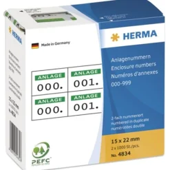 Herma 4834 selbstklebend 2fach weiß/grün Anlagenummern 1.5x2.2 cm (2000 Stück (000-999))