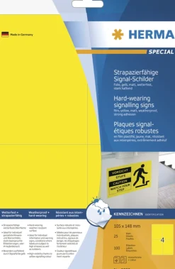 Herma 8032 strapazierfähig gelb Signal-Schilder 10.5x14.8 cm (25 Blatt (100 Etiketten))