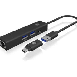 IcyBox Adapter USB3.2 Gen1 Hub & Gigabit LAN 4-in-1 retail
