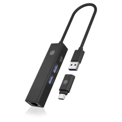 IcyBox Adapter USB3.2 Gen1 Hub & Gigabit LAN 4-in-1 retail