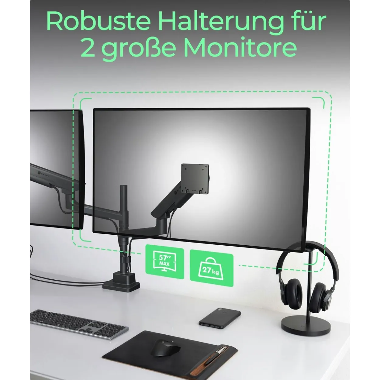 IcyBox Monitorständer 2 Monitore bis zu 57"/27kg Tischmontag