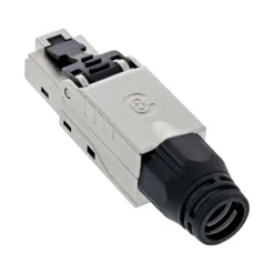 InLine Adapter RJ45 Stecker Schwarz geschirmt / Knickschutzelement / Metall / PoE / PoE+ / schraubbar
