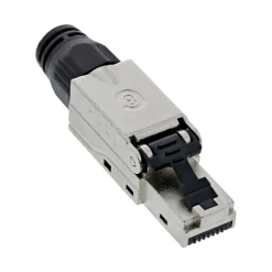 InLine Adapter RJ45 Stecker Schwarz geschirmt / Knickschutzelement / Metall / PoE / PoE+ / schraubbar