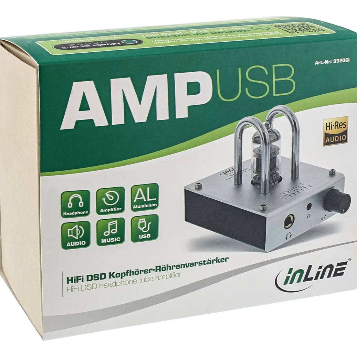 InLine AmpUSB, HiRes Audio HiFi DSD Kopfhörer-Röhrenverstärker USB Digital Audio Konverter 384kHz/32-Bit