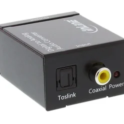 InLine Audio Adapter Digital zu Analog Toslink + Cinch Buchse auf 2xCinch Buchse + 3.5mm Klinke Stereo Buchse Schwarz Stromversorgung