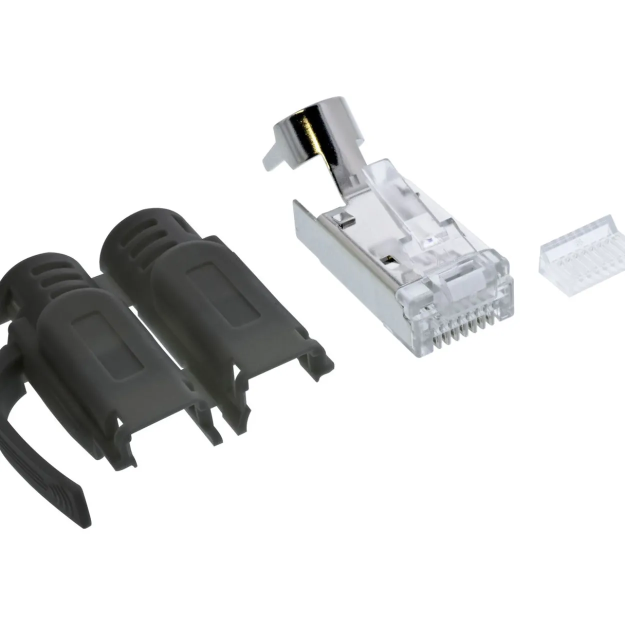 InLine Crimpstecker Cat.6A RJ45 geschirmt, mit Knickschutz und Einfädelhilfe, schwarz 10er Pack