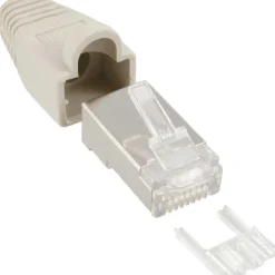 InLine Crimpstecker RJ45 geschirmt, mit Knickschutz und Einfädelhilfe, 10er Pack,beige
