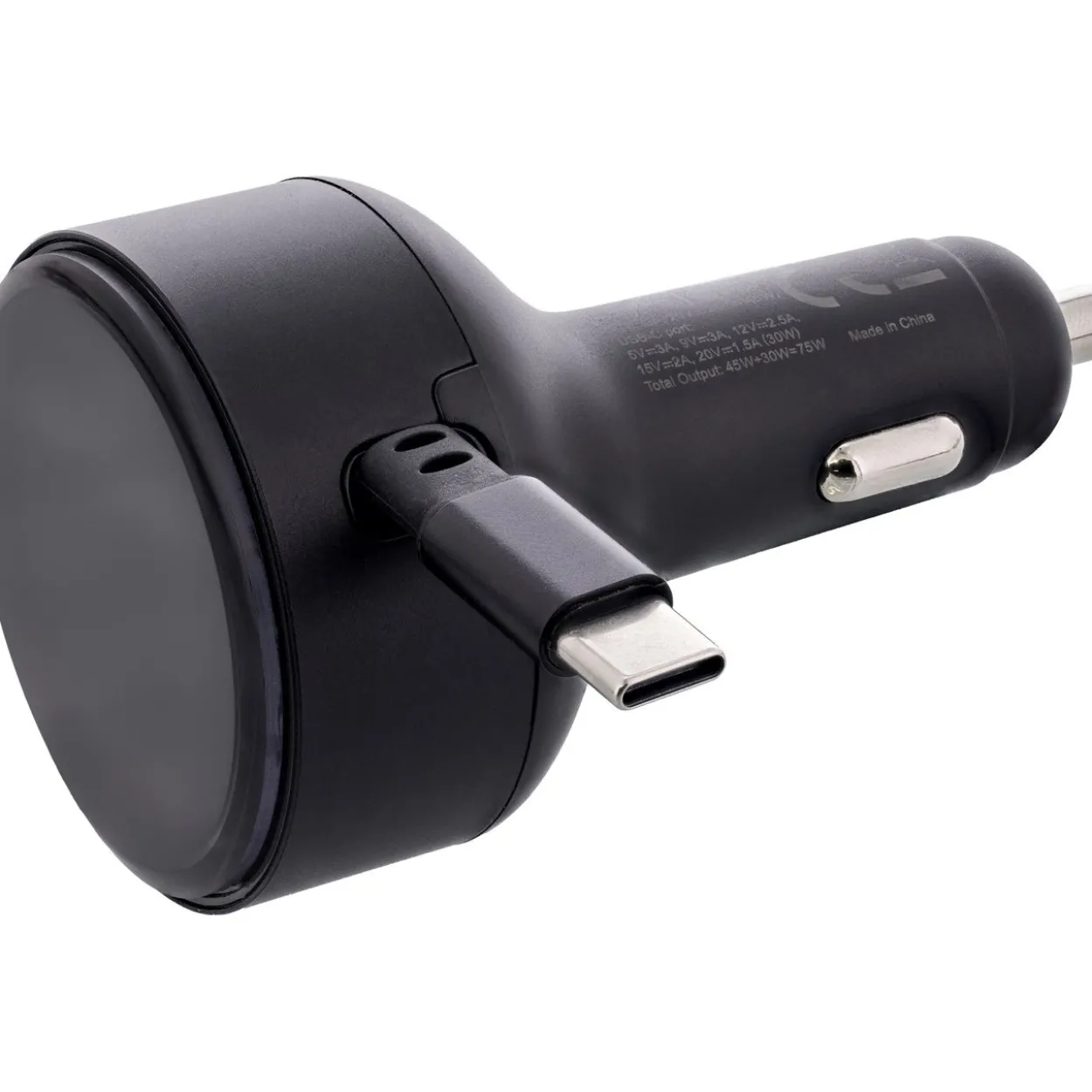 InLine Dual USB-C KFZ Stromadapter 12/24V, ausziehbares Kabel + Buchse, 75W
