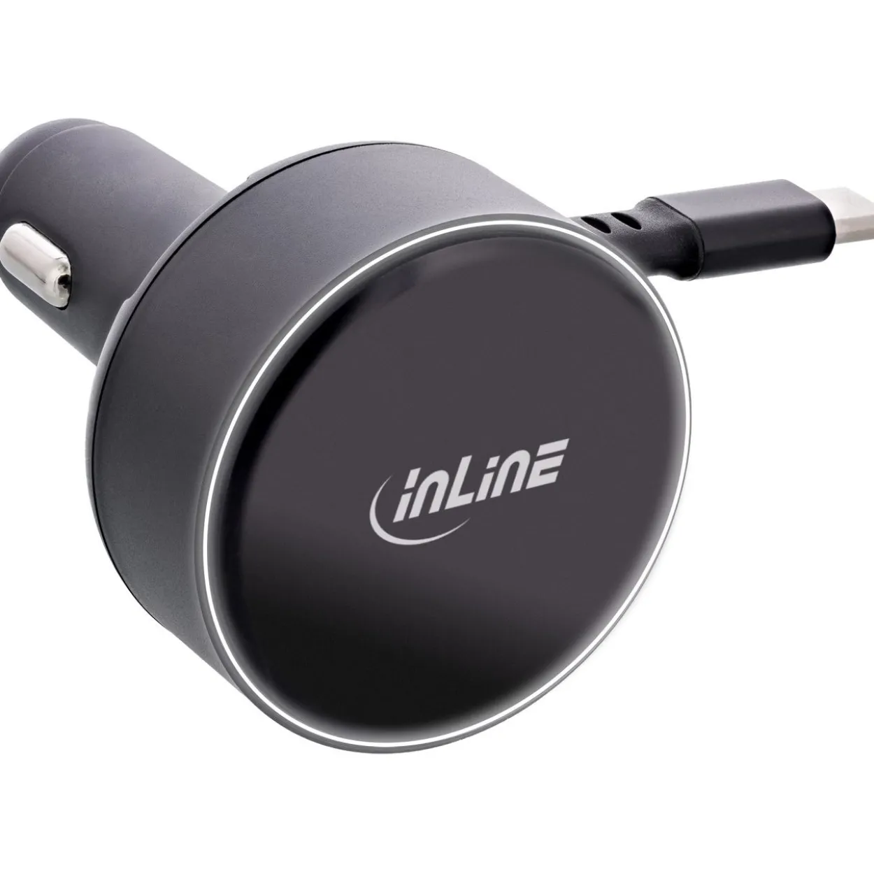 InLine Dual USB-C KFZ Stromadapter 12/24V, ausziehbares Kabel + Buchse, 75W