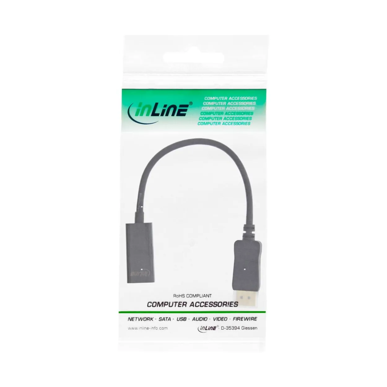 InLine HDMI Adapterkabel Displayport Stecker auf HDMI Typ A Buchse Schwarz 4K
