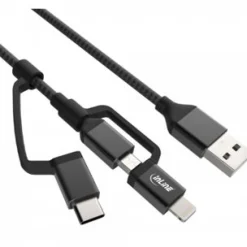 InLine 3-in1 USB Kabel, Micro-USB, Lightning, USB C, 1,5m, schwarz/aluminium