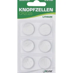 InLine Knopfzellen, 3V Lithium, CR2025, 6er Pack