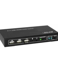 InLine KVM Desktop Switch, 2-fach, HDMI, USB 2.0 Hub, mit Audio