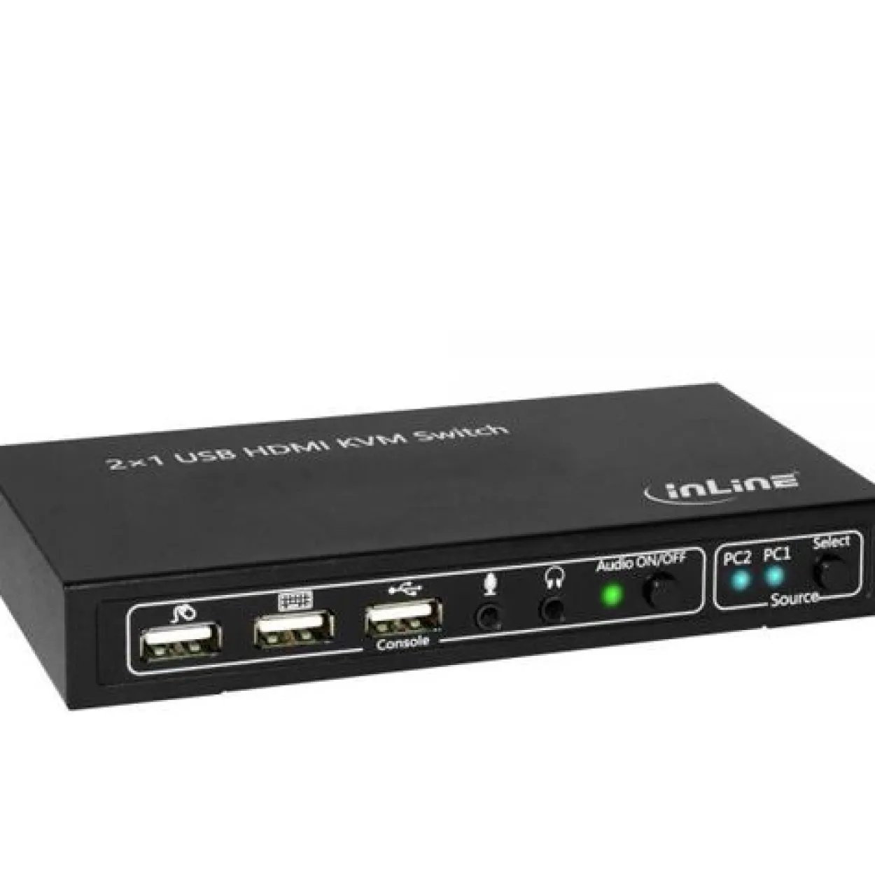 InLine KVM Desktop Switch, 2-fach, HDMI, USB 2.0 Hub, mit Audio